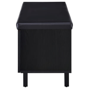 English Elm Astor Smoked Finish Entryway Bench with Drawer Open Shelving and Faux Leather Seat Black B062P440401