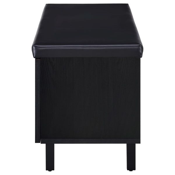 English Elm Astor Smoked Finish Entryway Bench with Drawer Open Shelving and Faux Leather Seat Black B062P440401