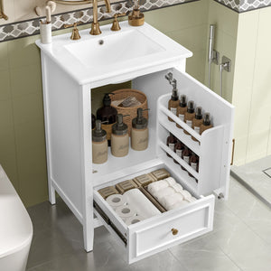 English Elm 20" Bathroom Vanity with Sink and Ceramic Top, Modern Freestanding Cabinet with Drawer & Shelf Storage, Adjustable Feet for Stability and 200lb Capacity White N725P192821K