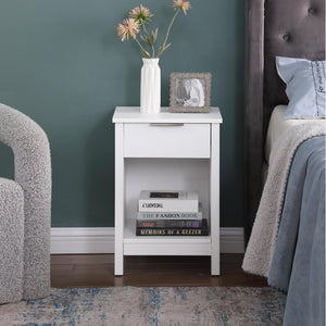 English Elm Nightstand with Drawer | 3-Tier Modern Bedside Table with Hidden Drawer, Open Shelves, Sturdy Build White 26 L x 17 W x 5.1 H W3151P345749