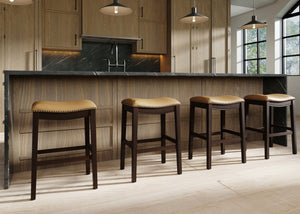 English Elm 31in. Hardwood Barstool Nailhead Faux Leather Seat Club Style Kitchen Island Seating Tan B2751P436413