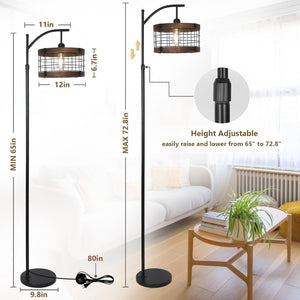 English Elm Arc Floor Lamp Solid Wood Iron Shade Dimmable Led Industrial Farmhouse Living Room W2738P448394