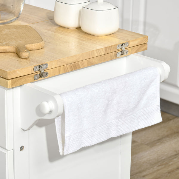 English Elm Homcom Versatile Rolling Kitchen Island With Drop Leaf, Storage Drawer, Towel Racks & Natural Wood Top W2225P200613