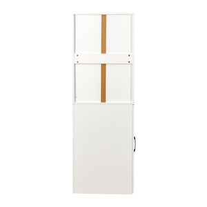 English Elm 70.87" Modern Display Storage Cabinet with 4-Tier Pull-Out Shelves, Dual Glass Doors for Home White W331P295245
