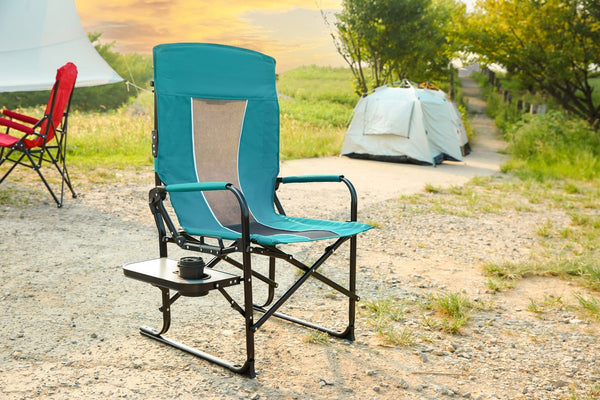 English Elm Camping Director Chair with Side Table, Cup Holder & Mesh Back, Heavy-Duty Folding Seat for Outdoor Events Blue W640P224442