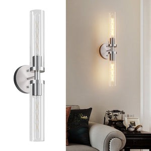 English Elm Wall Sconces Set Of Two, Modern Brushed Nickel Fixtures With Clear Glass Shades For Elegant Illumination W2312P389966-GIGA