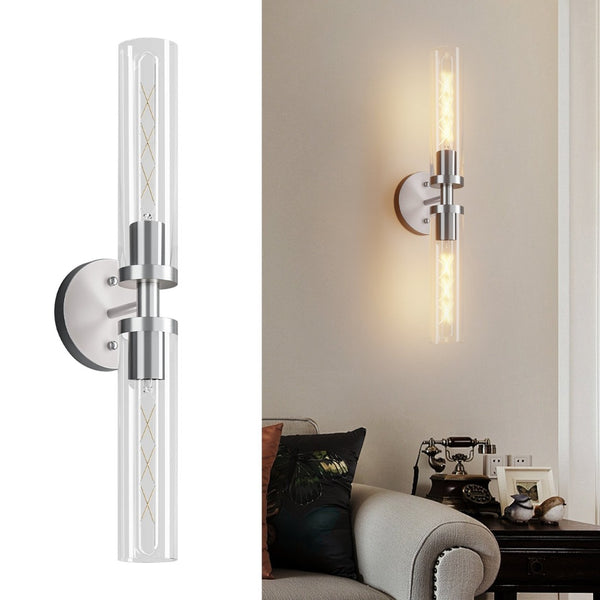 English Elm Wall Sconces Set Of Two, Modern Brushed Nickel Fixtures With Clear Glass Shades For Elegant Illumination W2312P389966-GIGA