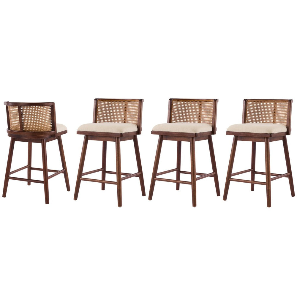 English Elm Talia Rubberwood Counter Stools with Rattan Back Cushioned Seat Scandinavian Set of 2 N775P369555D-S4