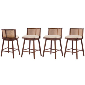 English Elm Talia Rubberwood Counter Stools with Rattan Back Cushioned Seat Scandinavian Set of 2 N775P369555D-S4