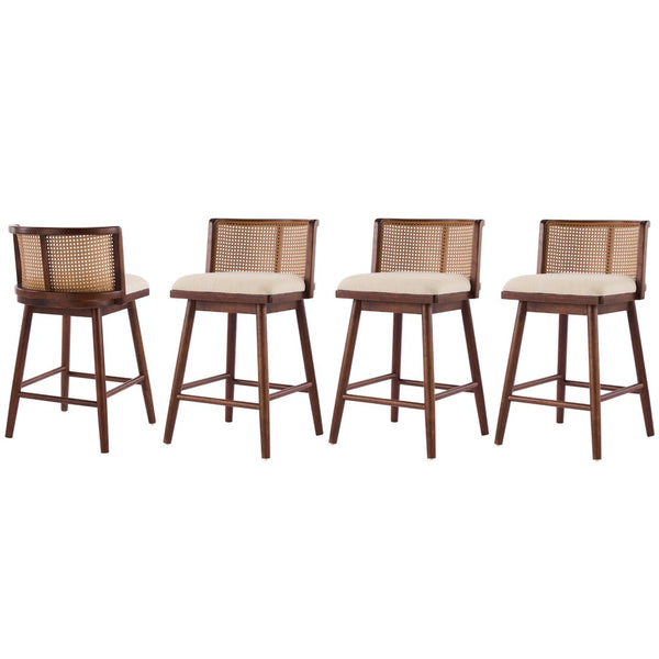 English Elm Talia Rubberwood Counter Stools with Rattan Back Cushioned Seat Scandinavian Set of 2 N775P369555D-S4