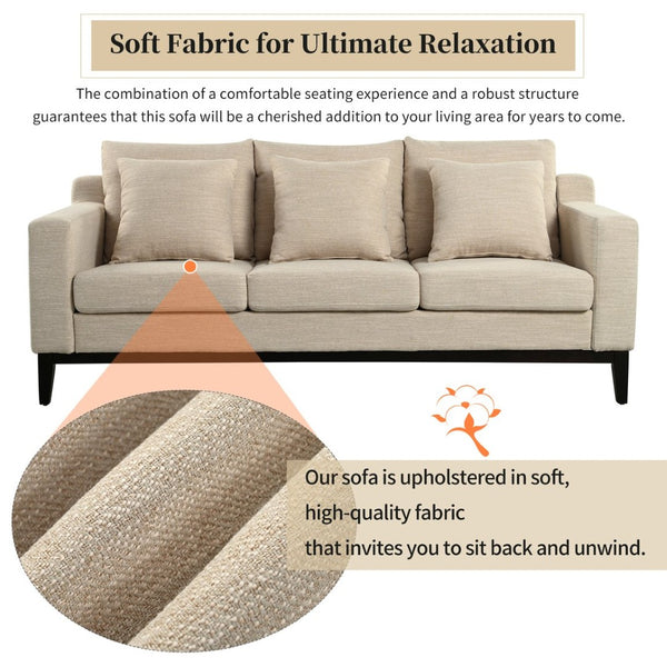 English Elm Mirod Three Seat Sofa Birch Legs Pocket Spring Support Contemporary Living Room Beige N760P243326A