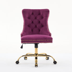 English Elm A&A Tufted Chenille Office Chair with Gold Chrome Base, Plush High-Rebound Cushion for Comfort Purple W1143P369101