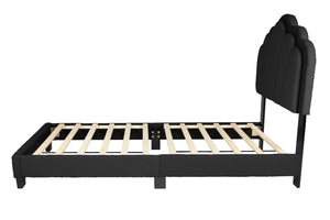 English Elm Luxurious Twin Platform Bed Wool Upholstered Scalloped Headboard with Built-in Led Lighting B011P417510