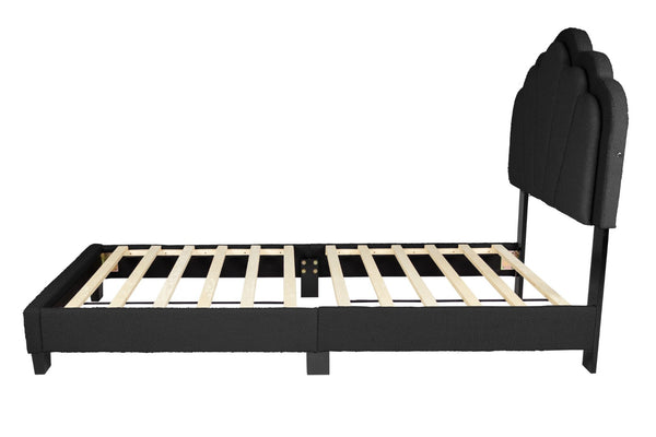 English Elm Luxurious Twin Platform Bed Wool Upholstered Scalloped Headboard with Built-in Led Lighting B011P417510