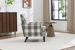 English Elm Upholstered Vintage Armchair Striped Linen Nailhead Trim Turned Legs Living Room W2530P430690