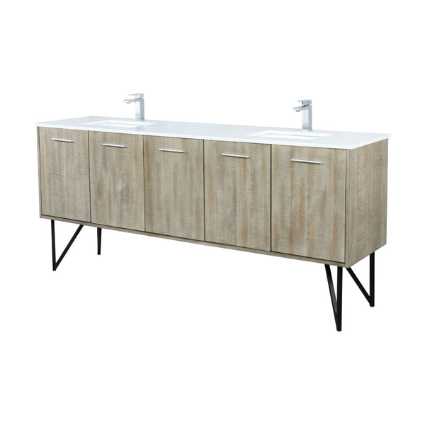English Elm Rustic Acacia Double Bath Vanity With White Quartz Top & Chrome Faucet - Spacious Storage Solution B2731P259650-GIGA