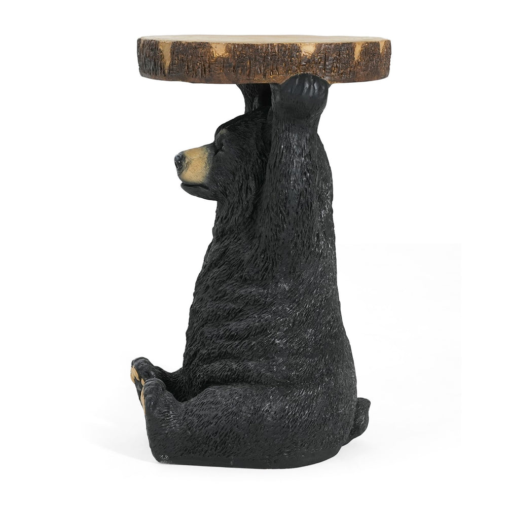 English Elm Christopher Knight Home® - Black Bear MGO Side Table Pedestal — Hand-Painted Resin Bear Stool with Faux Wood Top, Indoor/Outdoor Decor N765P353629K