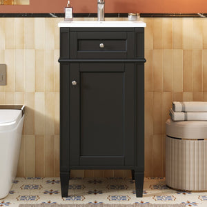 English Elm 16-inch French Style Freestanding Vanity Set with Ceramic Sink and Soft Close Cabinet Black N710P405388B