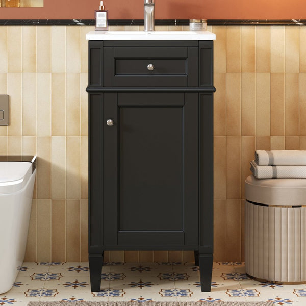 English Elm 16-inch French Style Freestanding Vanity Set with Ceramic Sink and Soft Close Cabinet Black N710P405388B