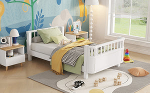 Twin Solid Pine Low Profile Kids Bed with Full Guardrail System and Rounded Safe Corners