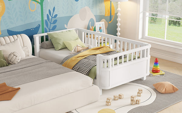 Twin Solid Pine Low Profile Kids Bed with Full Guardrail System and Rounded Safe Corners