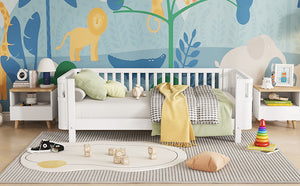 Twin Solid Pine Low Profile Kids Bed with Full Guardrail System and Rounded Safe Corners