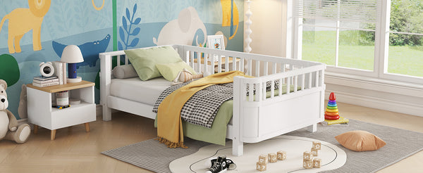 Twin Solid Pine Low Profile Kids Bed with Full Guardrail System and Rounded Safe Corners