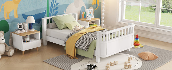 Twin Solid Pine Low Profile Kids Bed with Full Guardrail System and Rounded Safe Corners