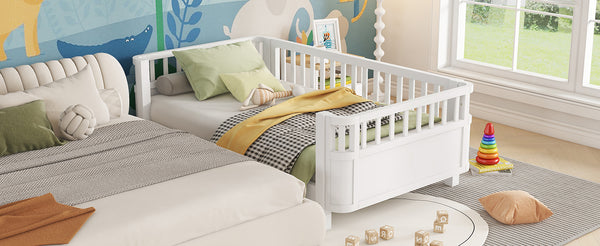 Twin Solid Pine Low Profile Kids Bed with Full Guardrail System and Rounded Safe Corners