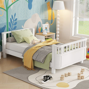 Twin Solid Pine Low Profile Kids Bed with Full Guardrail System and Rounded Safe Corners