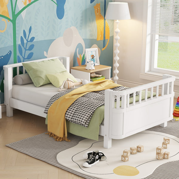 Twin Solid Pine Low Profile Kids Bed with Full Guardrail System and Rounded Safe Corners