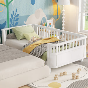 Twin Solid Pine Low Profile Kids Bed with Full Guardrail System and Rounded Safe Corners