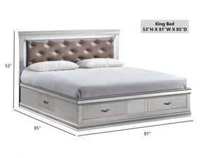 English Elm Lorana King Platform Bed with Led Lighting Tufted Faux Leather Glam Storage Frame Silver B078S00689