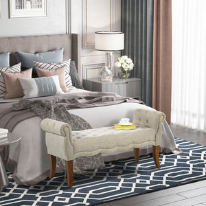 English Elm HOMCOM Button-Tufted Traditional Bench with Rounded Arms, Linen Upholstery, 48.8" Entryway Seat W2225P249910