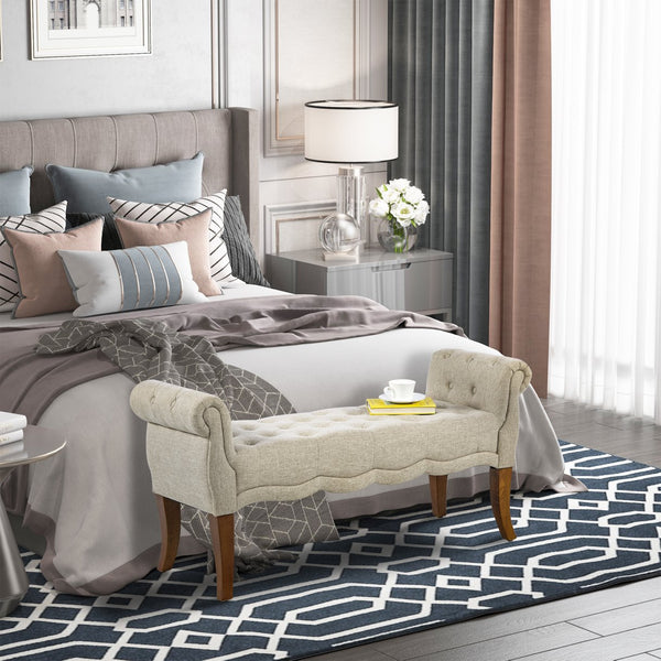 English Elm HOMCOM Button-Tufted Traditional Bench with Rounded Arms, Linen Upholstery, 48.8" Entryway Seat W2225P249910