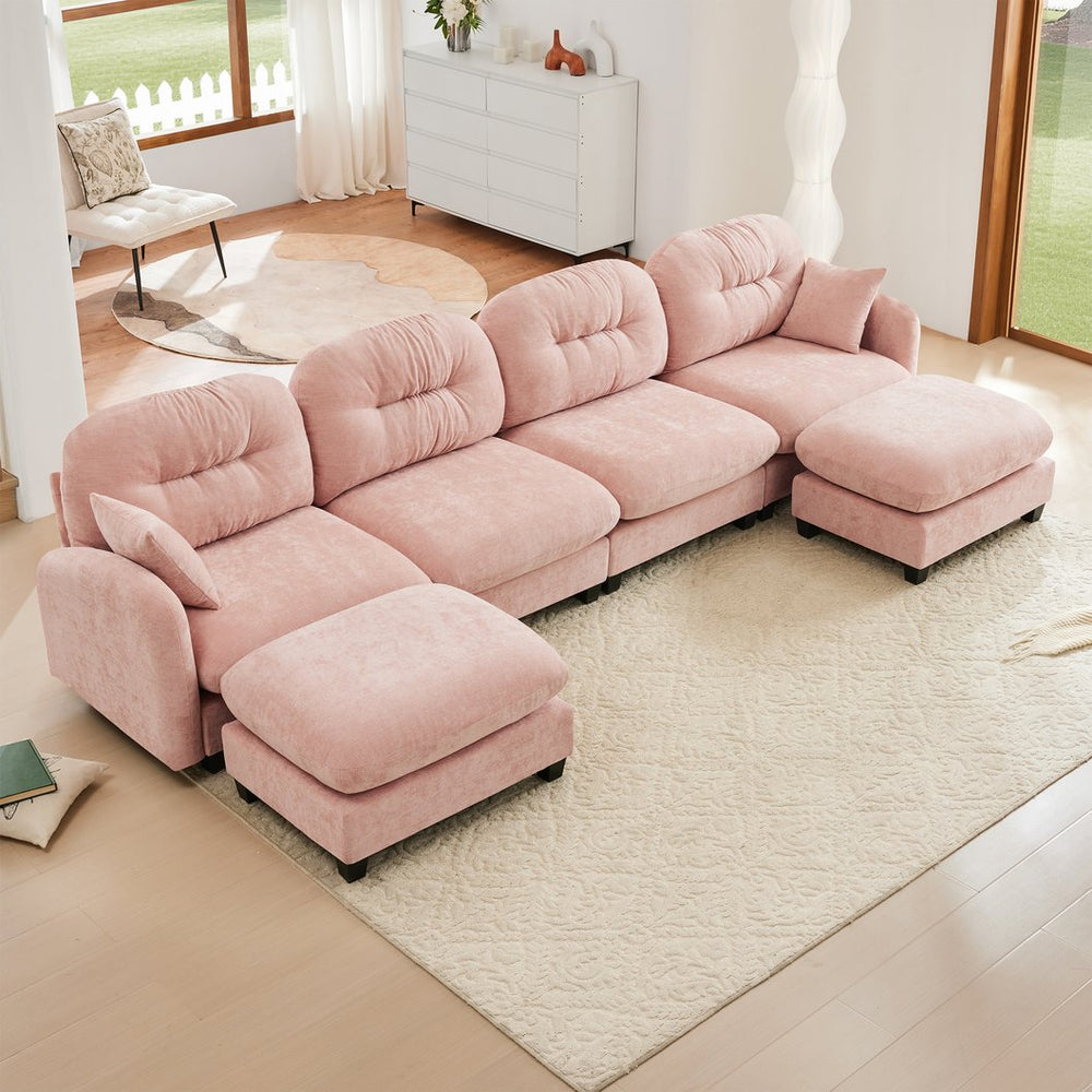 English Elm Modular U-Shaped Sectional Couch With Ottoman, Soft Chenille, Ergonomic Design For Elegant Comfort W714S01393