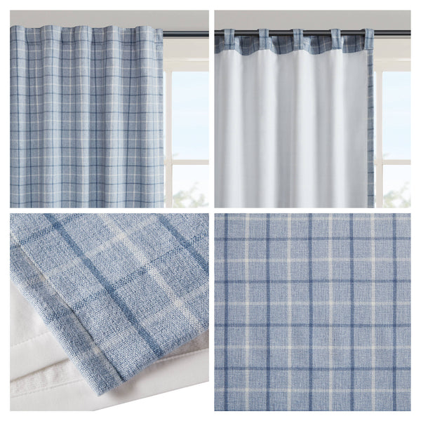 English Elm 1Pc Cozy Plaid Curtain Panel 50X95" With Fleece Lining For Stylish Insulation And Light Control B035P341194