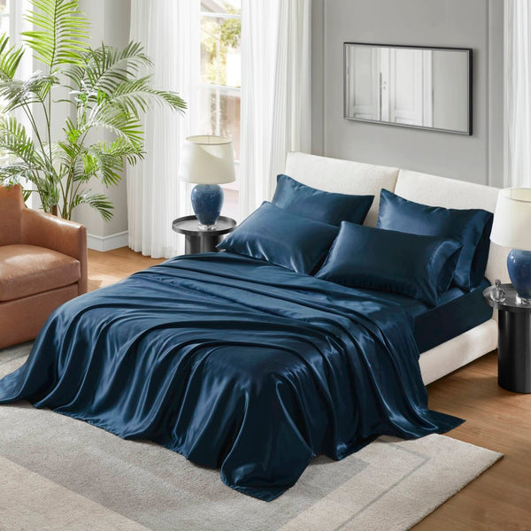 English Elm Satin Luxury Sheet Set For California King Bed - Silky Smooth, Easy Care, Elegant All-Season Comfort B035P294490-GIGA