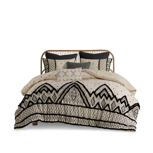 English Elm 3 INK+IVY Marta Cotton & Flax Linen Comforter Set Full/Queen with Black Diamond Print and Chenille Trim White+Black 19.29 L x 11.81 W x 13.39 H B03596414