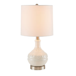 JLA Home 510 Design - Embossed Ceramic Boho Table Lamp with White Gradient Base, Tapered Drum Shade, Type A Bulb & 2-Year Warranty 5DS153-0030