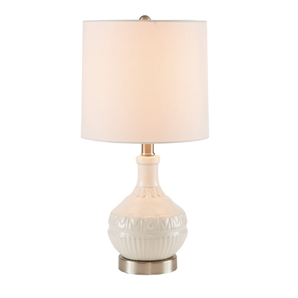 JLA Home 510 Design - Embossed Ceramic Boho Table Lamp with White Gradient Base, Tapered Drum Shade, Type A Bulb & 2-Year Warranty 5DS153-0030
