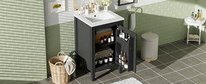 English Elm 20" Black Bathroom Vanity with Ceramic Sink, Soft-Close Door, U-Shaped Adjustable Shelf & Door Racks N729P299364B