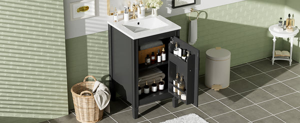 English Elm 20" Black Bathroom Vanity with Ceramic Sink, Soft-Close Door, U-Shaped Adjustable Shelf & Door Racks N729P299364B
