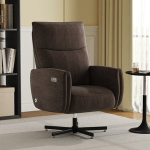 English Elm Power Swivel Velvet Recliner with Usb Charging for Living Room or Home Office Brown W3568P431989