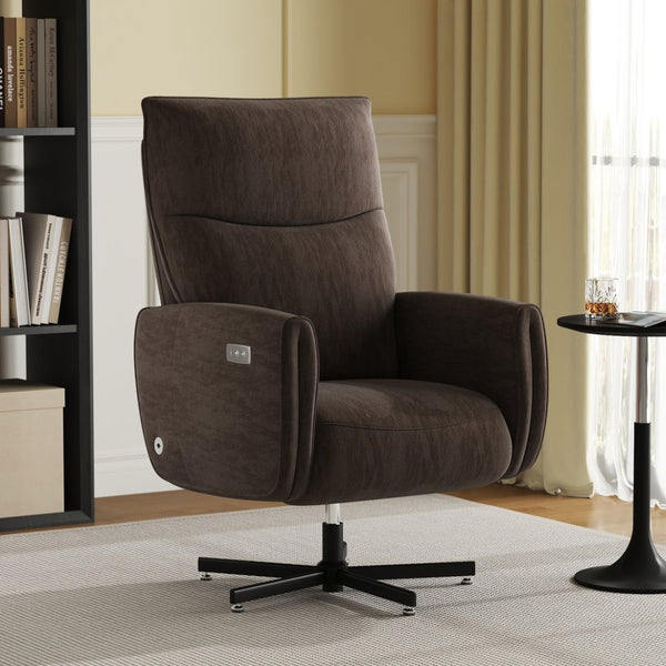 English Elm Power Swivel Velvet Recliner with Usb Charging for Living Room or Home Office Brown W3568P431989