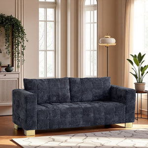 English Elm FX-P54-BK Plush Chenille Sofa with Metallic Legs, Subtle Glamour, Durable Velvet Feel for Living Room Black W576S00169