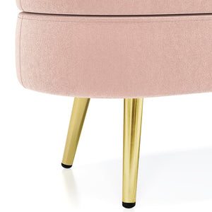 English Elm Ottoman Oval Flannel Storage Bench with Matte Metal Legs for Bedroom or Living Room Pink W487P438632