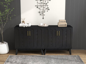 English Elm Mid Century Modern Fluted Sideboard Cabinet with Adjustable Shelves, Solid Wood Legs, Walnut Finish Elegant Storage for Living Room, Entryway W1801P272511