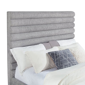 English Elm Grey Upholstered Queen Bed with High Channel-Tufted Bouclé Headboard, Durable Wood Frame, Modern Transitional Style, Textured Gray Appeal B062S01304