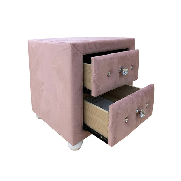 English Elm Fabric Glam Pink Upholstered Nightstand with 2 Drawers, Crystal Tufting, White Bun Legs, Sparkle Hardware B016P256487